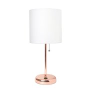 Limelights Rose Gold Stick Lamp with USB charging port and Fabric Shade, White LT2044-RGD